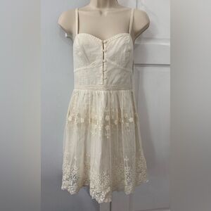 American Eagle Outfitters Cream Embroidered Tulle Dress